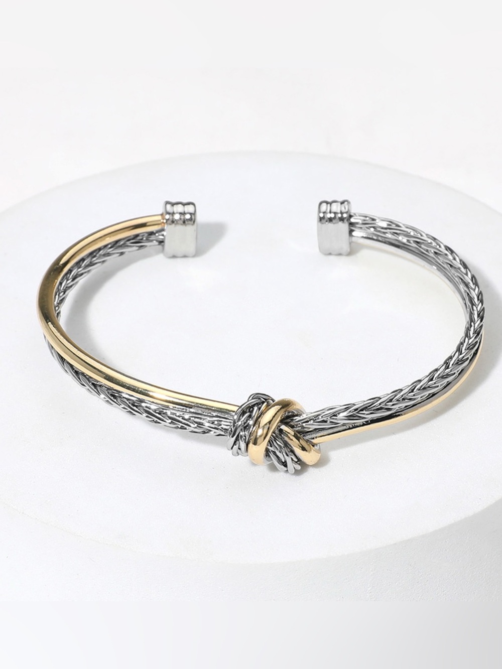 14K Gold Plated Two Tone Knot Cuff Bracelet